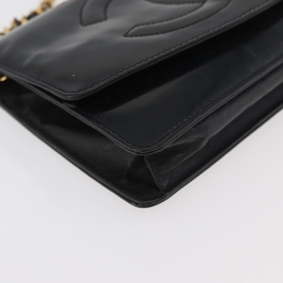 CHANEL COCO Mark Chain Shoulder Bag Patent Leather Black Gold CC Auth 177451A