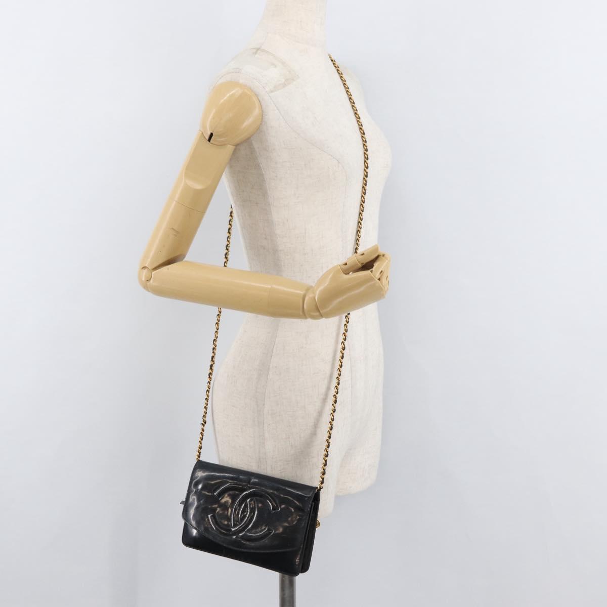 CHANEL COCO Mark Chain Shoulder Bag Patent Leather Black Gold CC Auth 177451A