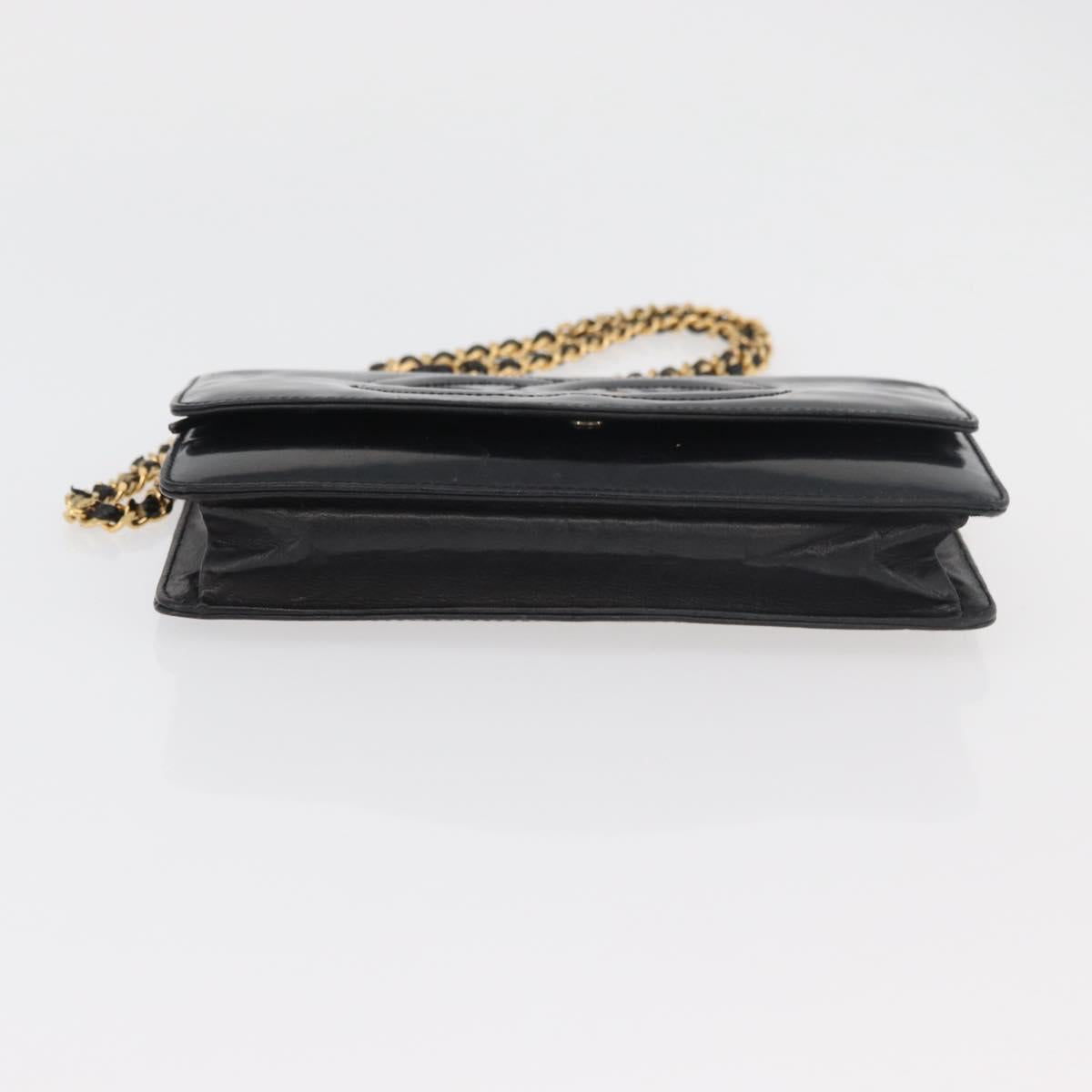 CHANEL COCO Mark Chain Shoulder Bag Patent Leather Black Gold CC Auth 177451A