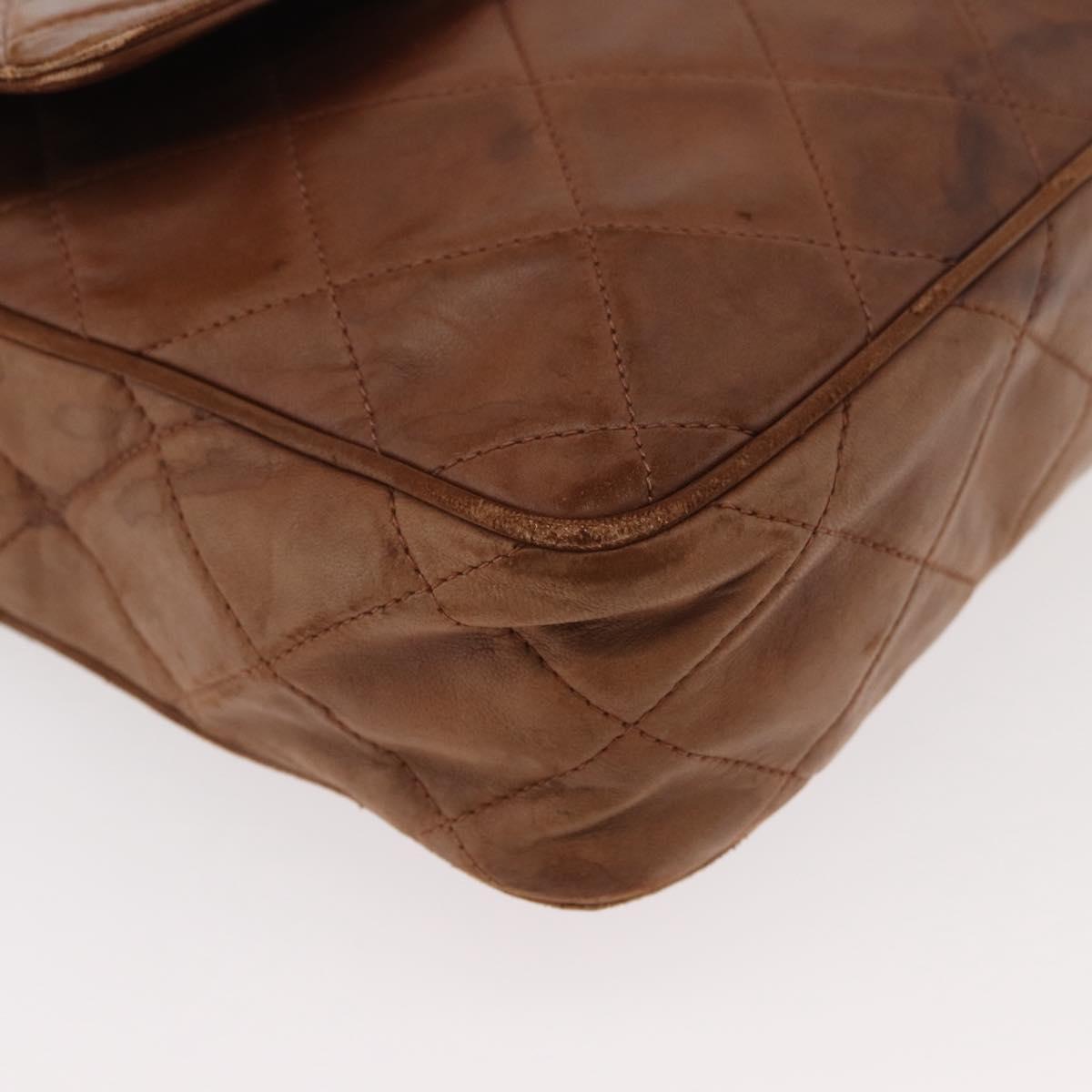CHANEL Matelasse Chain Shoulder Bag Lamb Skin Brown Gold CC Auth 177452