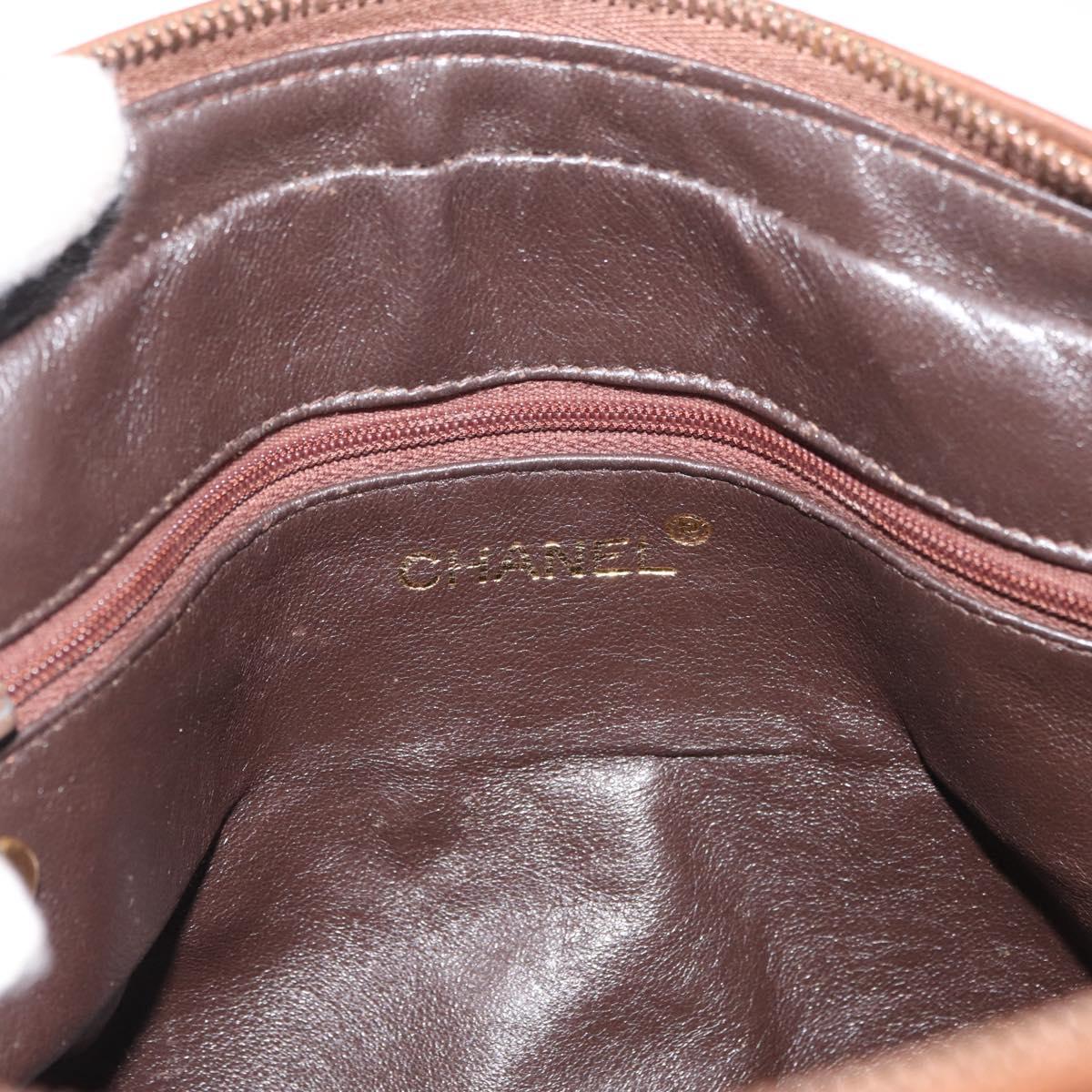 CHANEL Matelasse Chain Shoulder Bag Lamb Skin Brown Gold CC Auth 177452