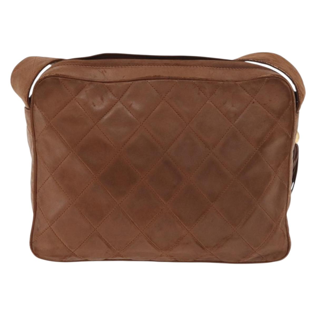 CHANEL Matelasse Chain Shoulder Bag Lamb Skin Brown Gold CC Auth 177452