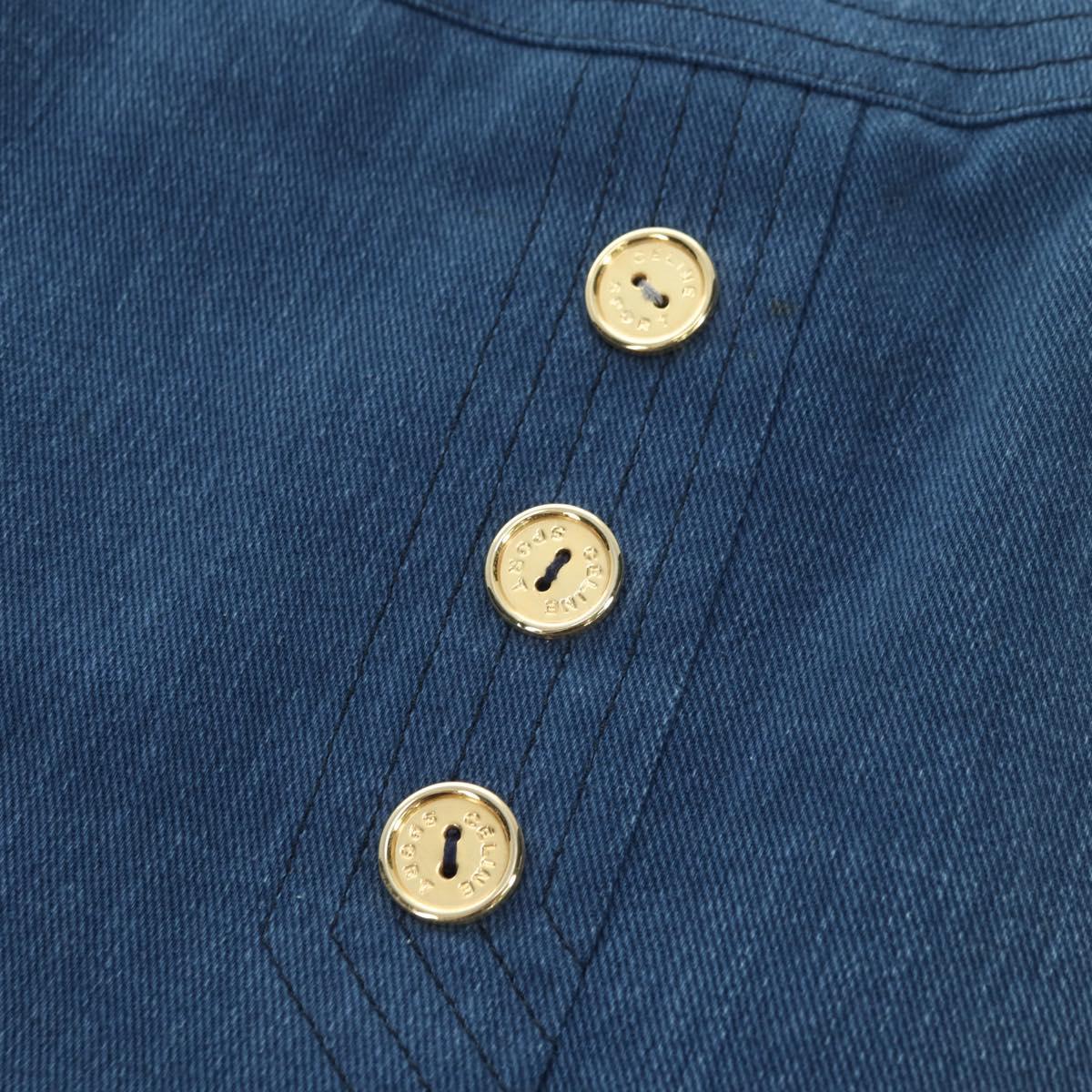 CELINE Skirt Denim Blue Gold Auth 177454V