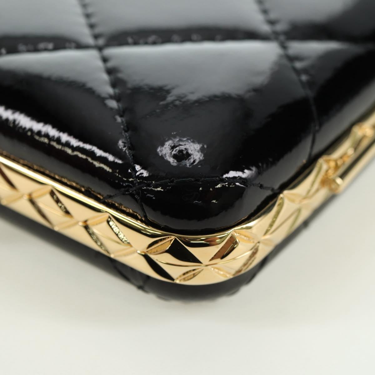 CHANEL Matelasse Chain Shoulder Bag Patent leather Black Gold CC Auth 177455SM