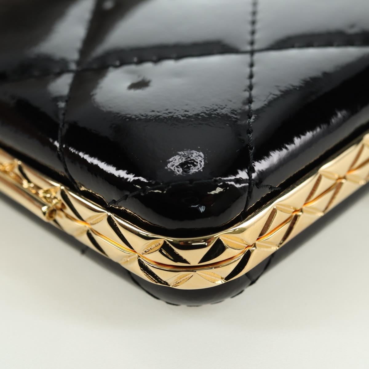 CHANEL Matelasse Chain Shoulder Bag Patent leather Black Gold CC Auth 177455SM