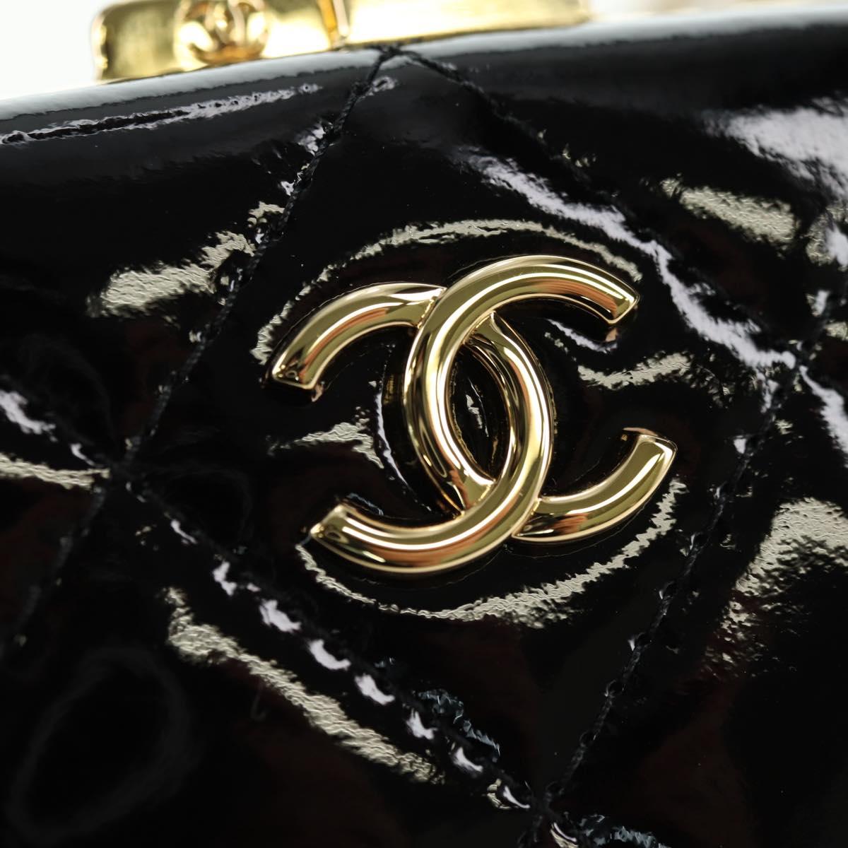CHANEL Matelasse Chain Shoulder Bag Patent leather Black Gold CC Auth 177455SM