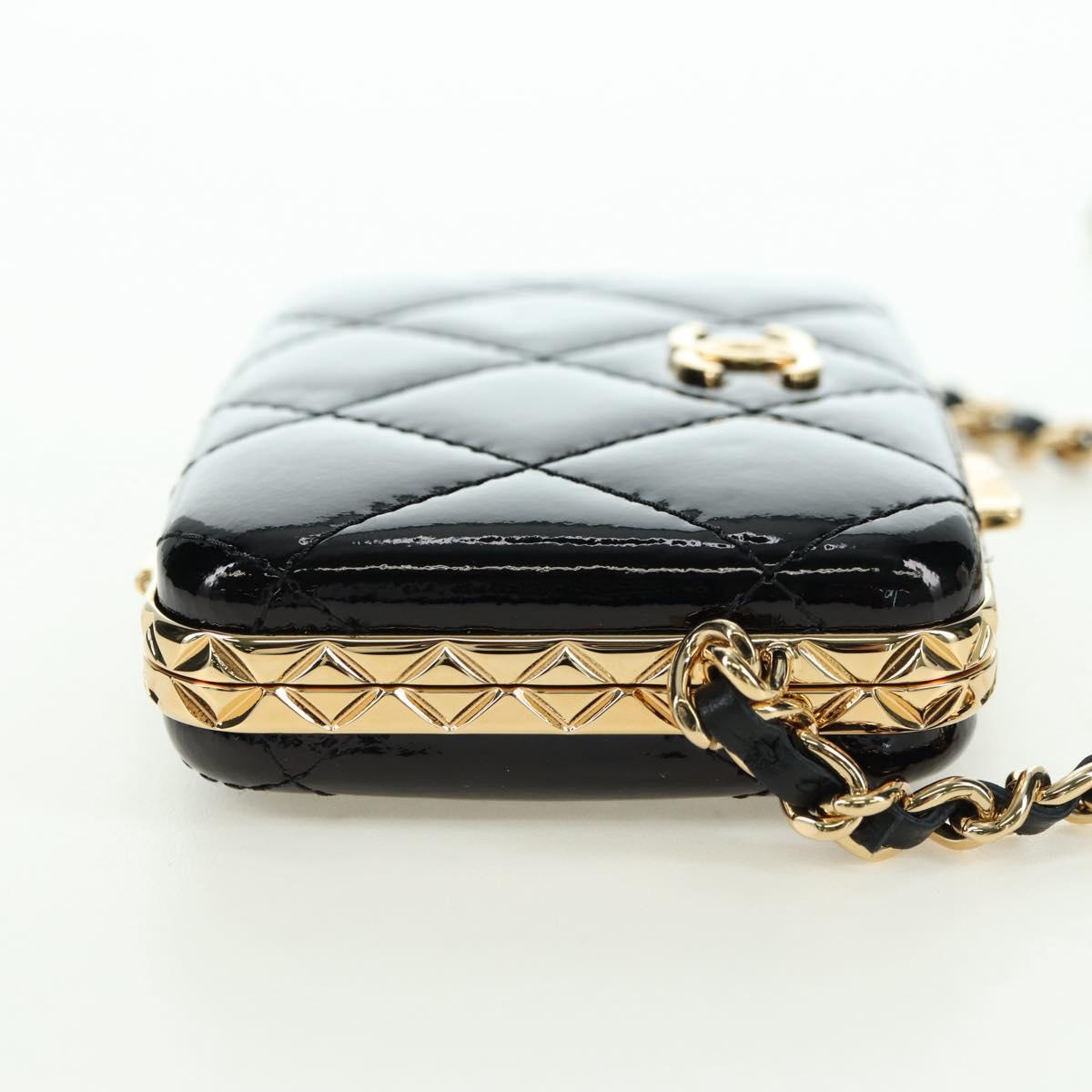 CHANEL Matelasse Chain Shoulder Bag Patent leather Black Gold CC Auth 177455SM