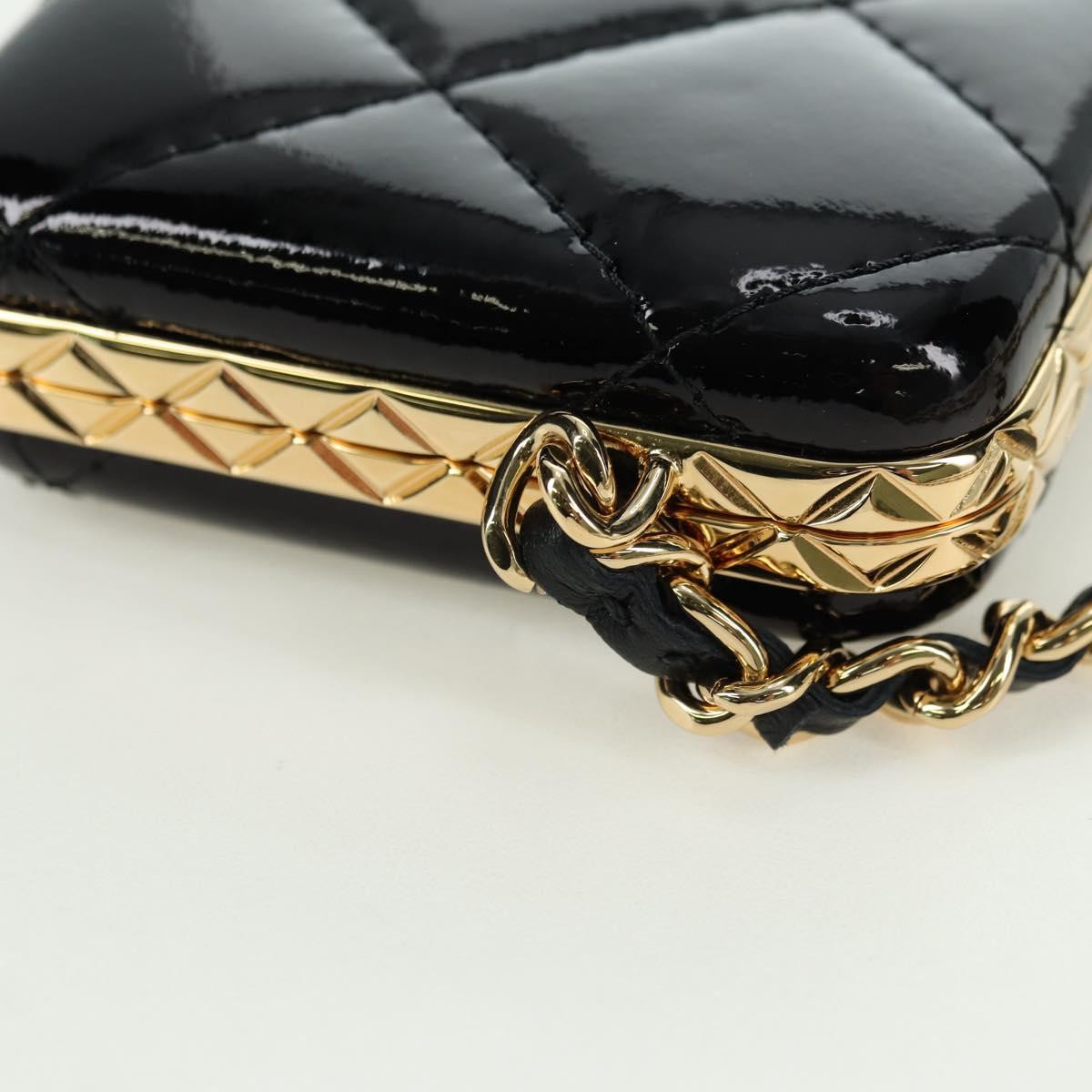 CHANEL Matelasse Chain Shoulder Bag Patent leather Black Gold CC Auth 177455SM