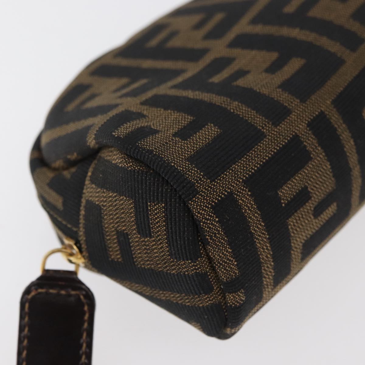 FENDI Zucca Canvas Pouch Black Brown Auth 177460