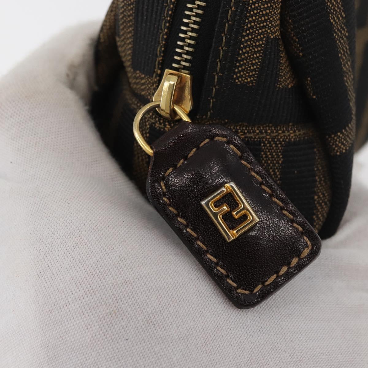 FENDI Zucca Canvas Pouch Black Brown Auth 177460
