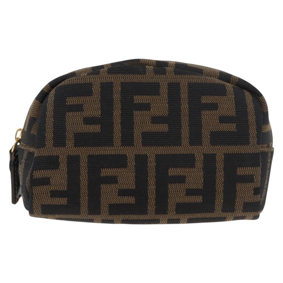FENDI Zucca Canvas Pouch Black Brown Auth 177460