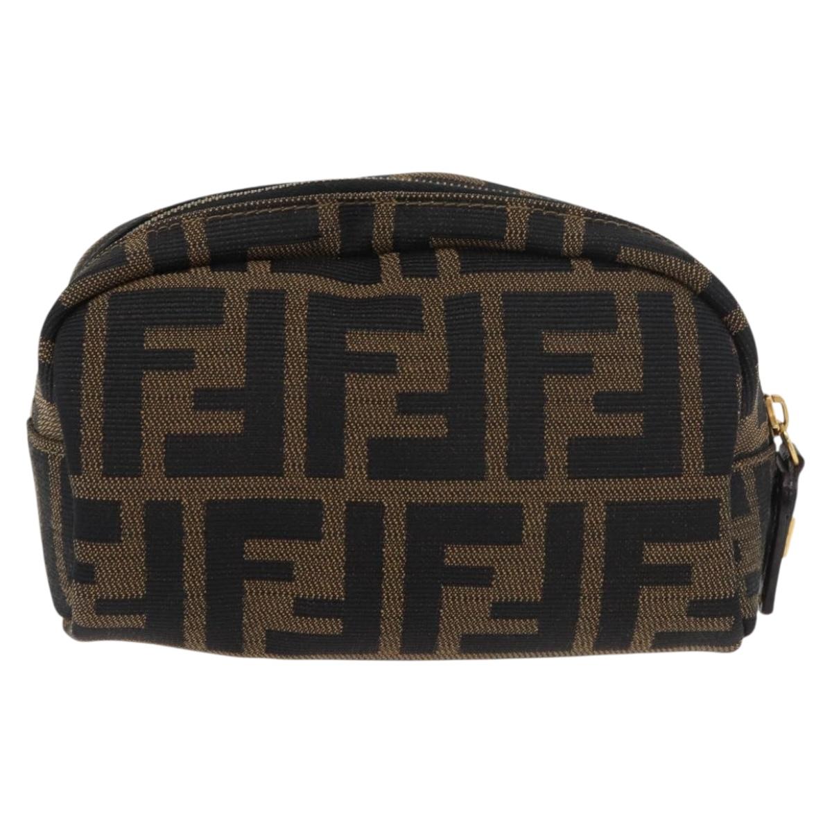 FENDI Zucca Canvas Pouch Black Brown Auth 177460