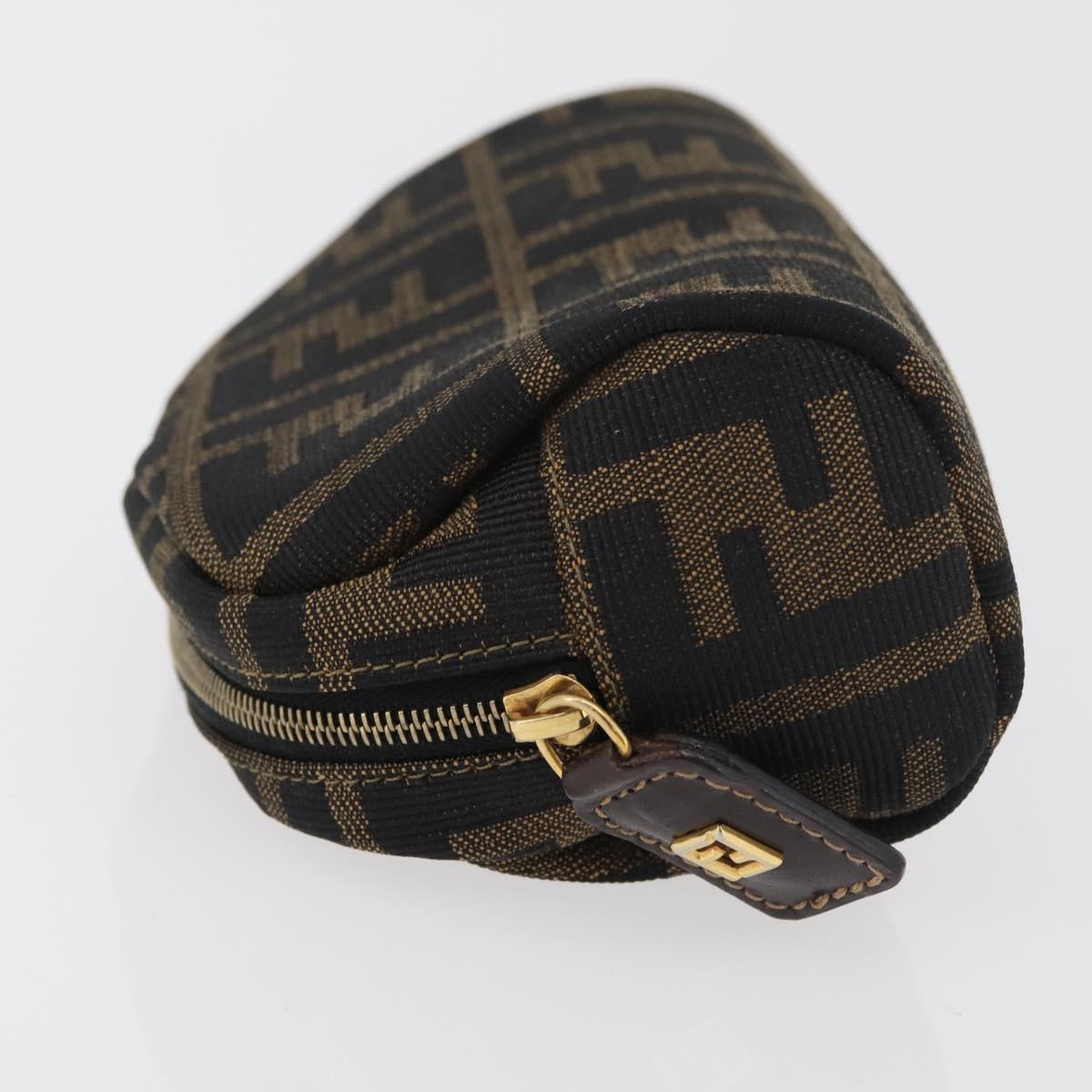 FENDI Zucca Canvas Pouch Black Brown Auth 177460