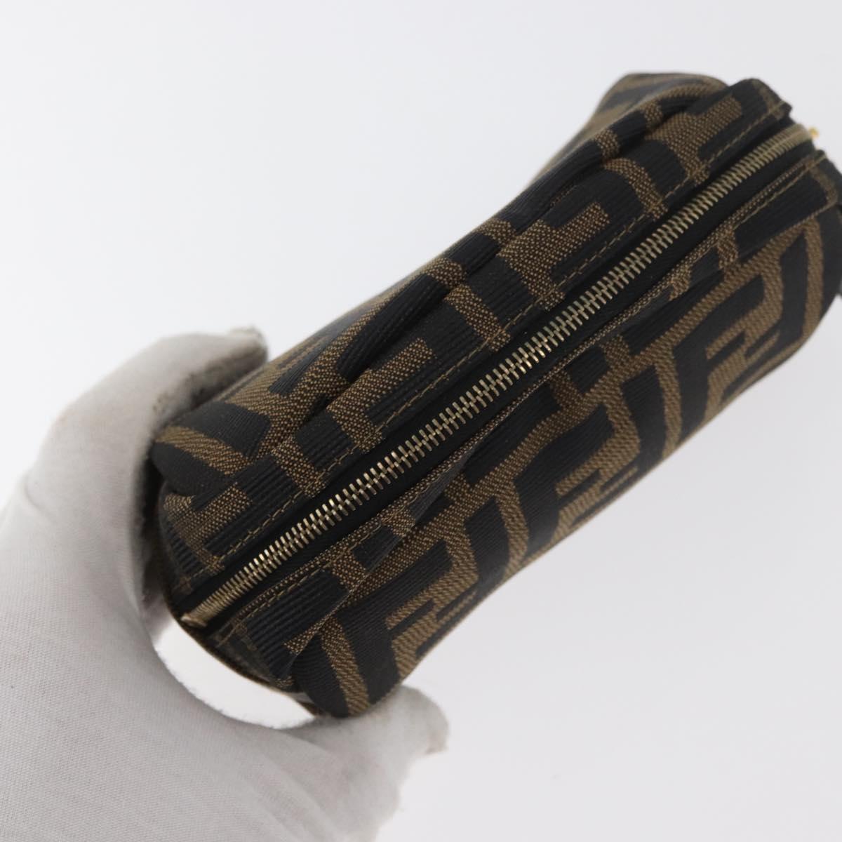 FENDI Zucca Canvas Pouch Black Brown Auth 177460
