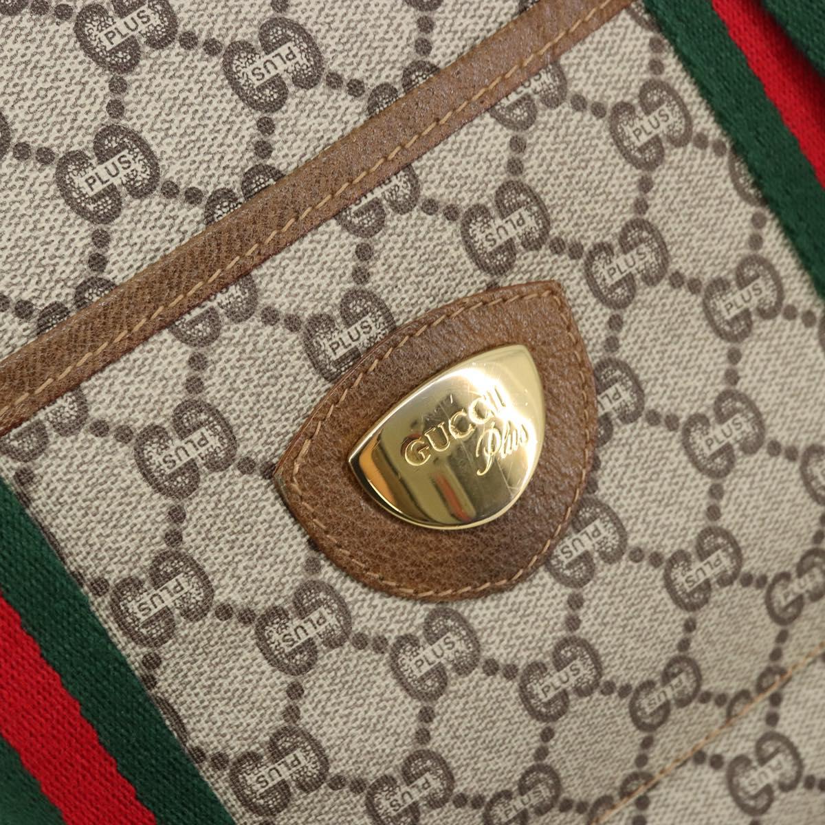 GUCCI GG Plus Supreme Web Sherry Line Boston Bag PVC Beige Gold Auth 177468A