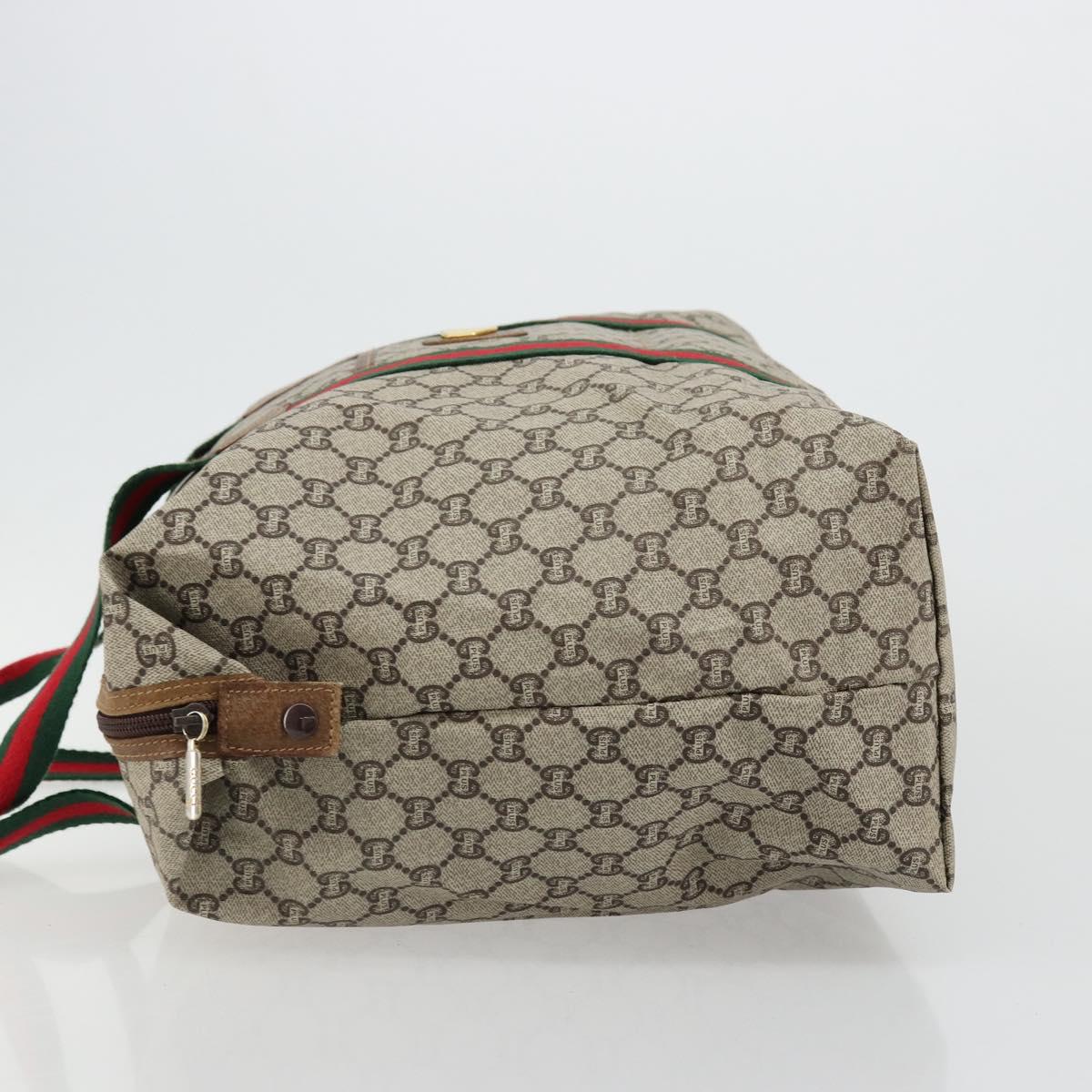 GUCCI GG Plus Supreme Web Sherry Line Boston Bag PVC Beige Gold Auth 177468A