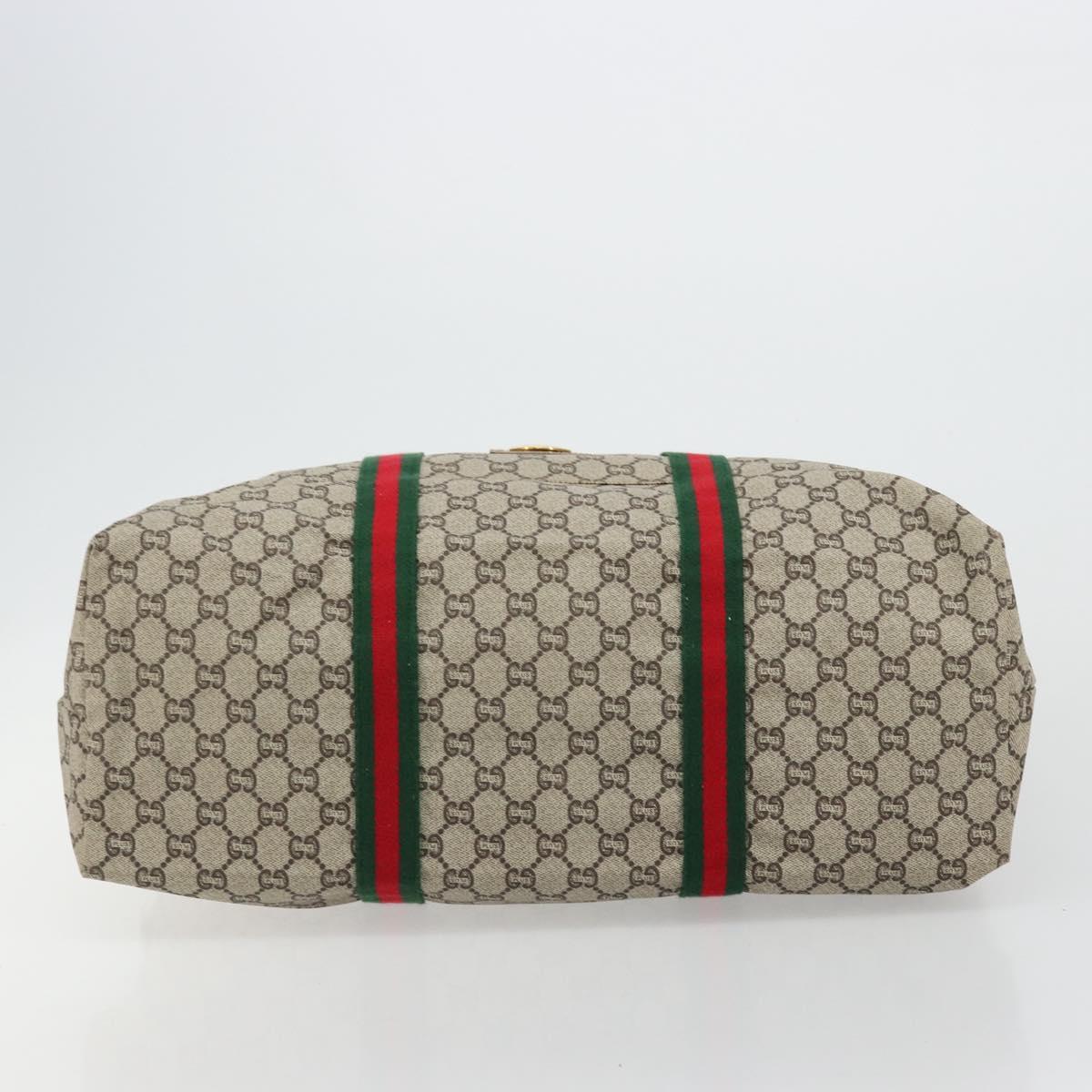 GUCCI GG Plus Supreme Web Sherry Line Boston Bag PVC Beige Gold Auth 177468A