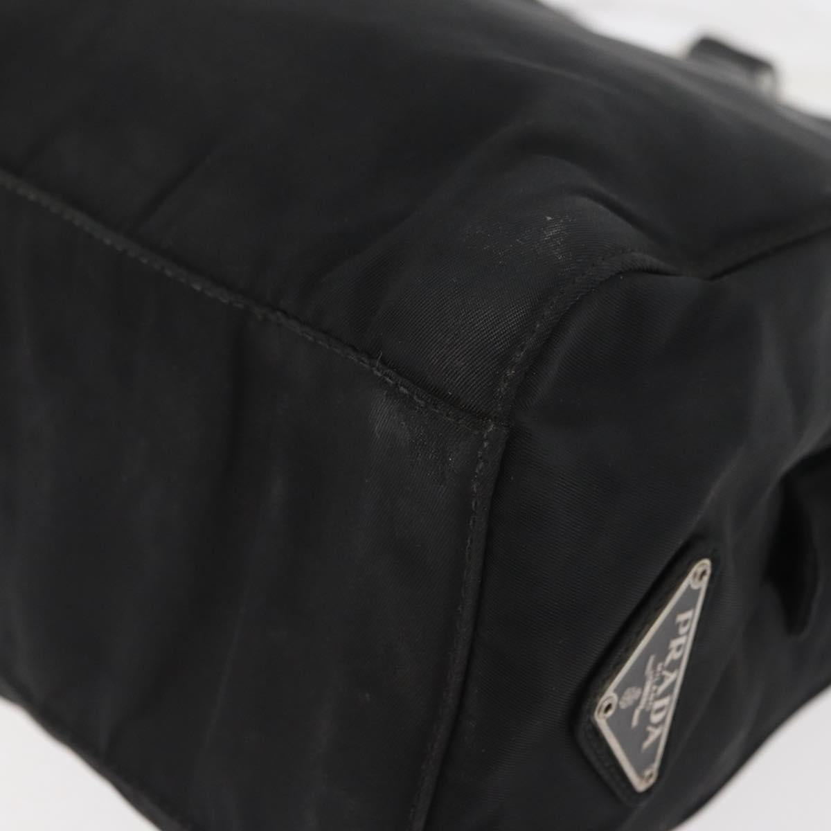 PRADA Hand Bag Nylon Black Silver Auth 177469