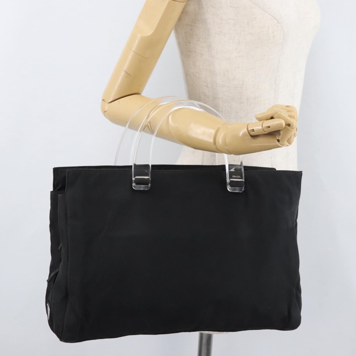 PRADA Hand Bag Nylon Black Silver Auth 177469
