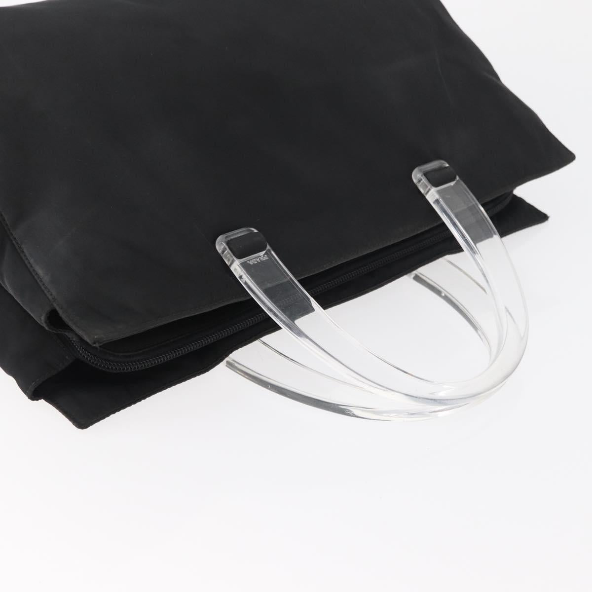 PRADA Hand Bag Nylon Black Silver Auth 177469