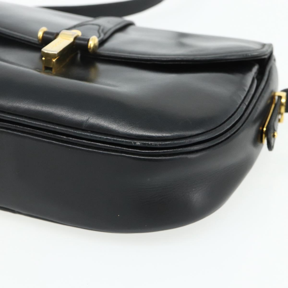GUCCI Shoulder Bag Leather Black Gold Auth 177470