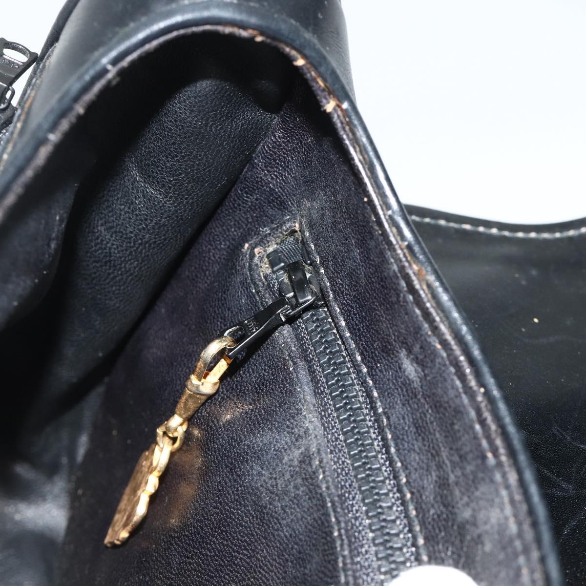 GUCCI Shoulder Bag Leather Black Gold Auth 177470