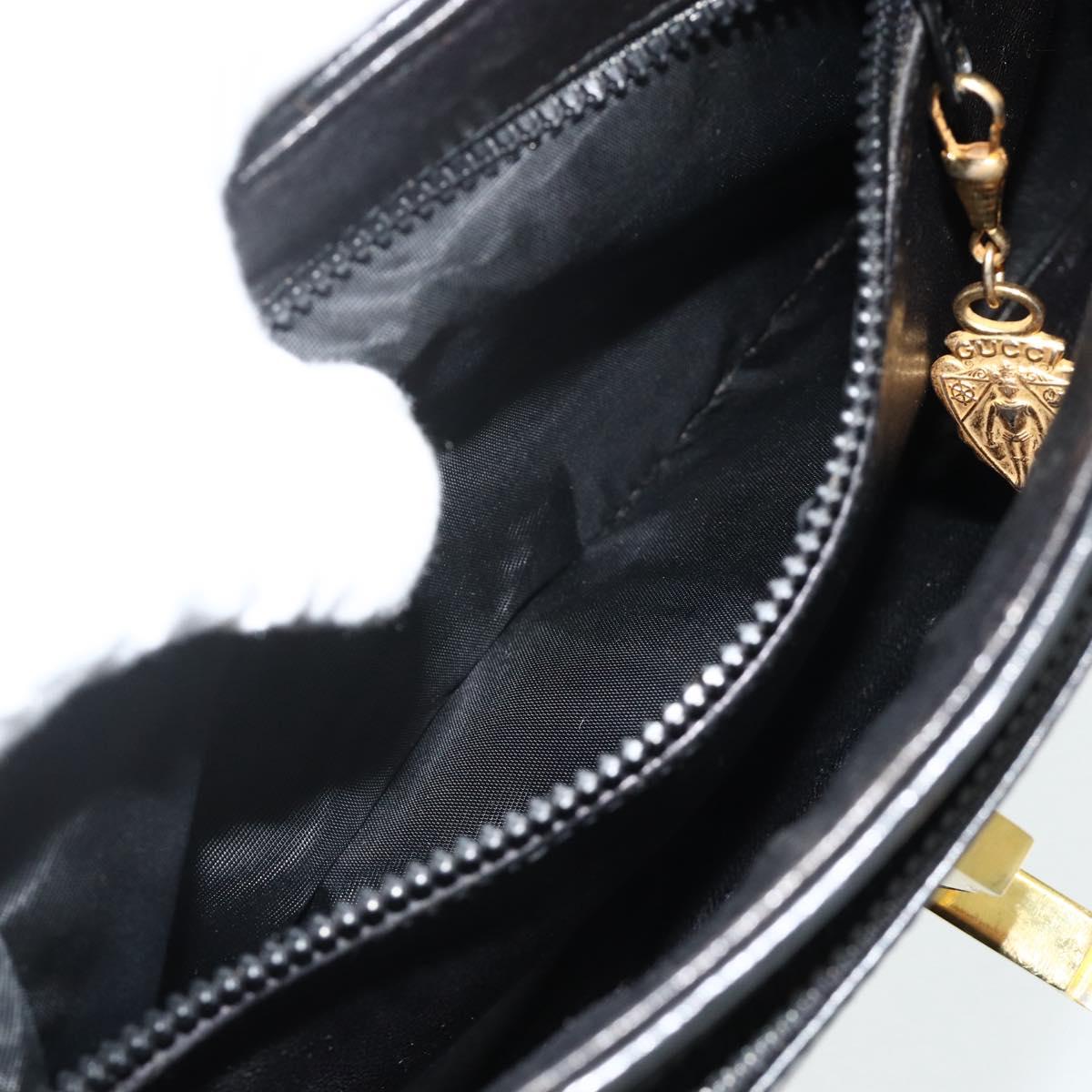 GUCCI Shoulder Bag Leather Black Gold Auth 177470