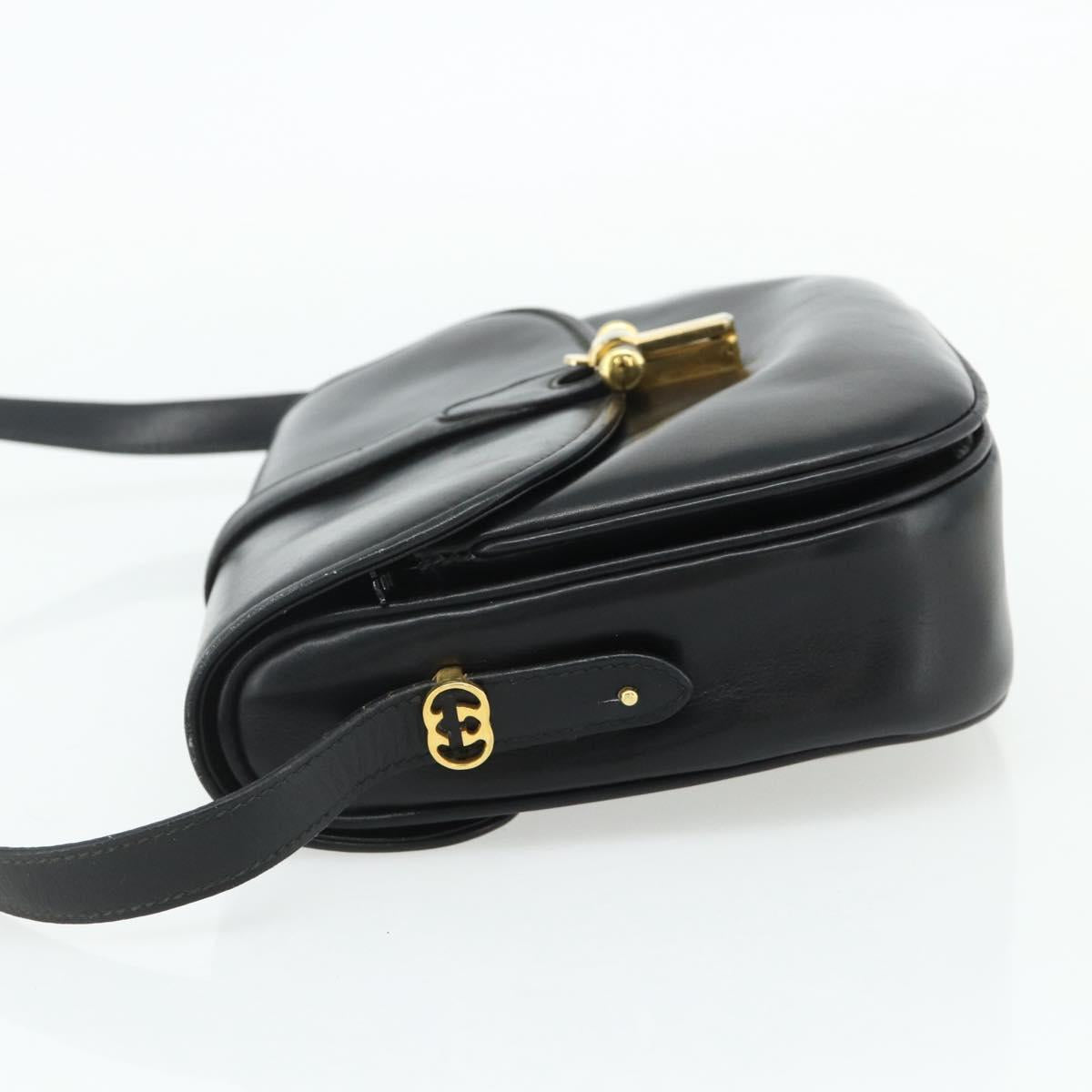 GUCCI Shoulder Bag Leather Black Gold Auth 177470