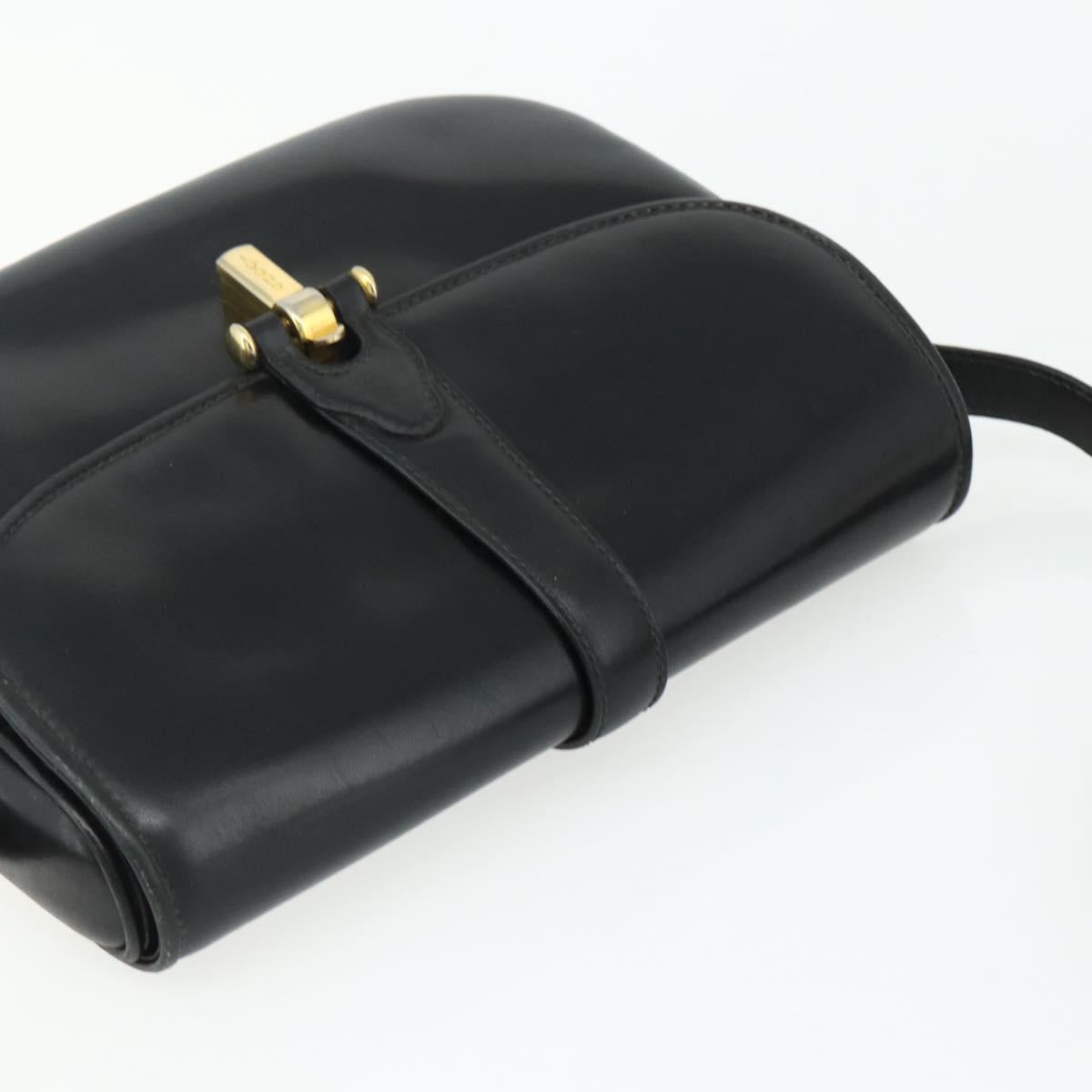 GUCCI Shoulder Bag Leather Black Gold Auth 177470