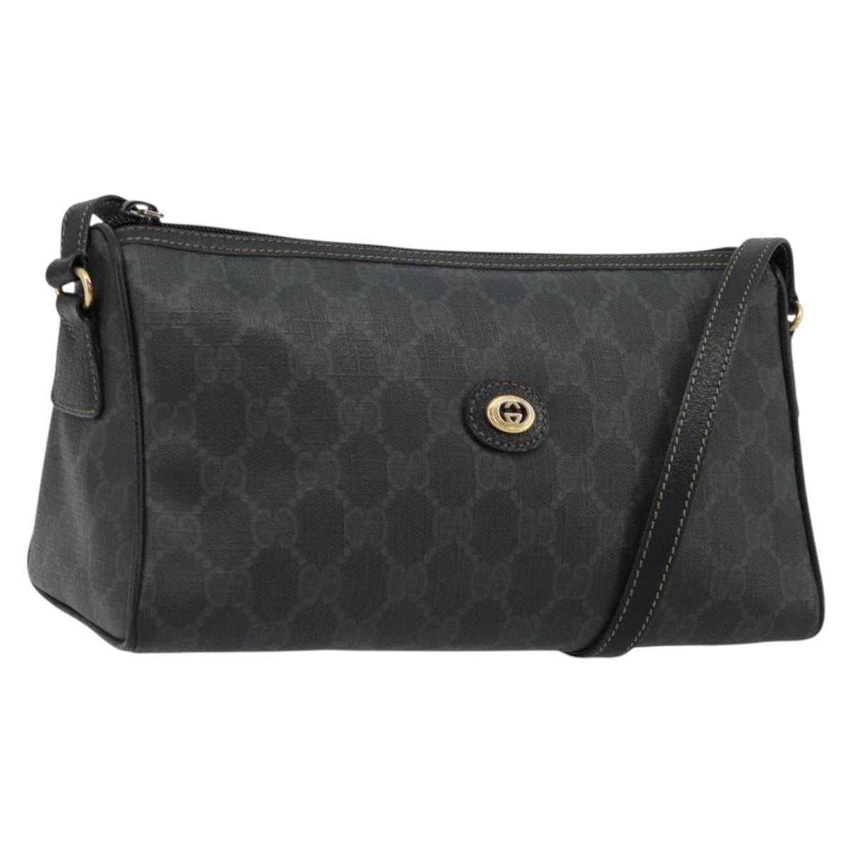GUCCI GG Supreme Shoulder Bag PVC Black Gold 156 02 086 Auth 177471