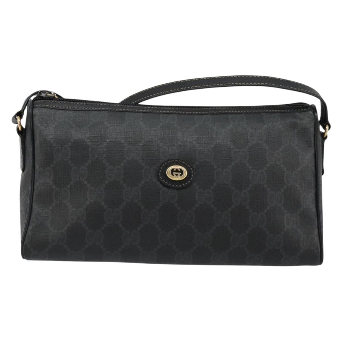 GUCCI GG Supreme Shoulder Bag PVC Black Gold 156 02 086 Auth 177471