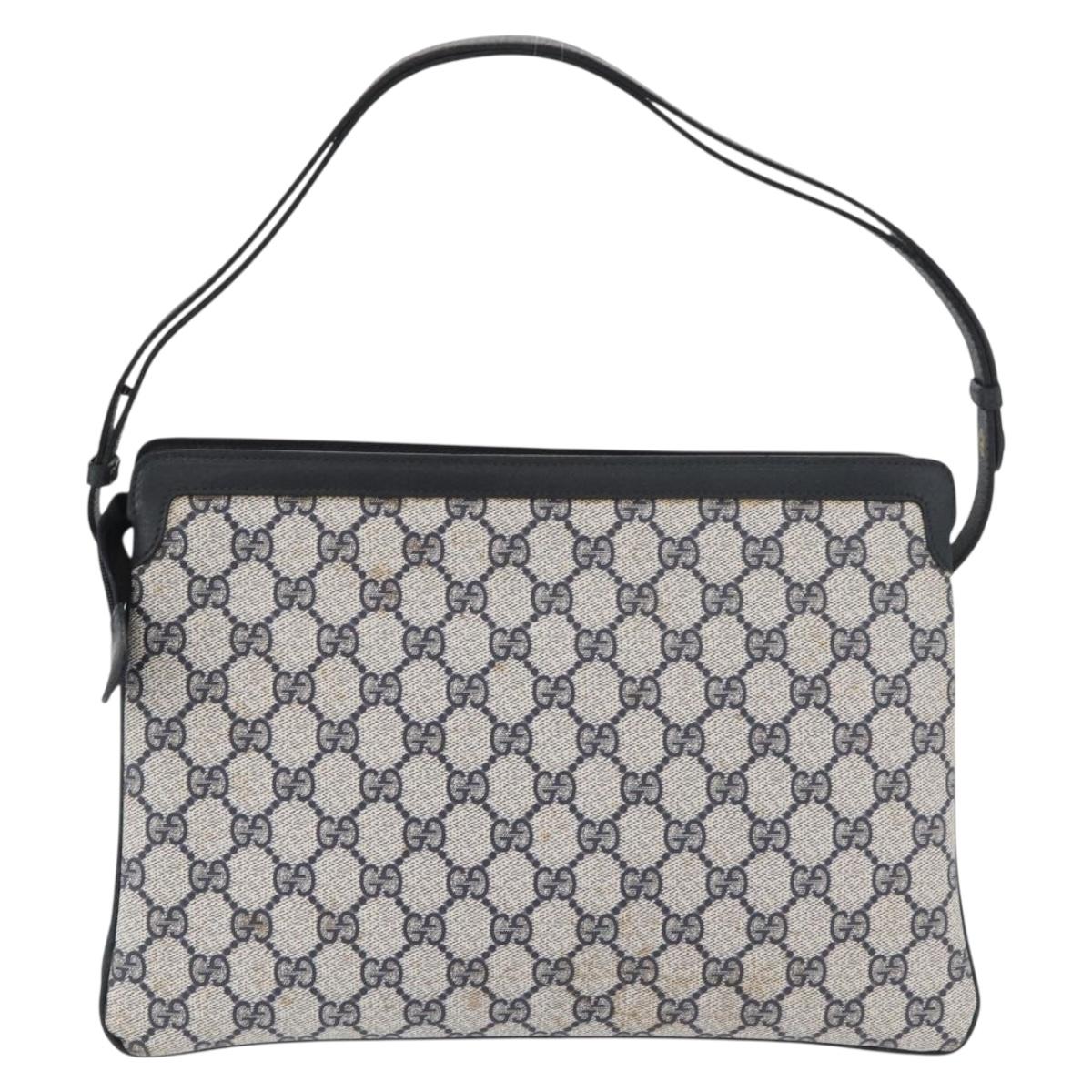 GUCCI GG Supreme Sherry Line Shoulder Bag PVC Navy Gold Auth 177472