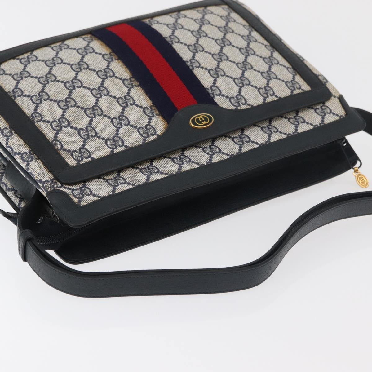 GUCCI GG Supreme Sherry Line Shoulder Bag PVC Navy Gold Auth 177472