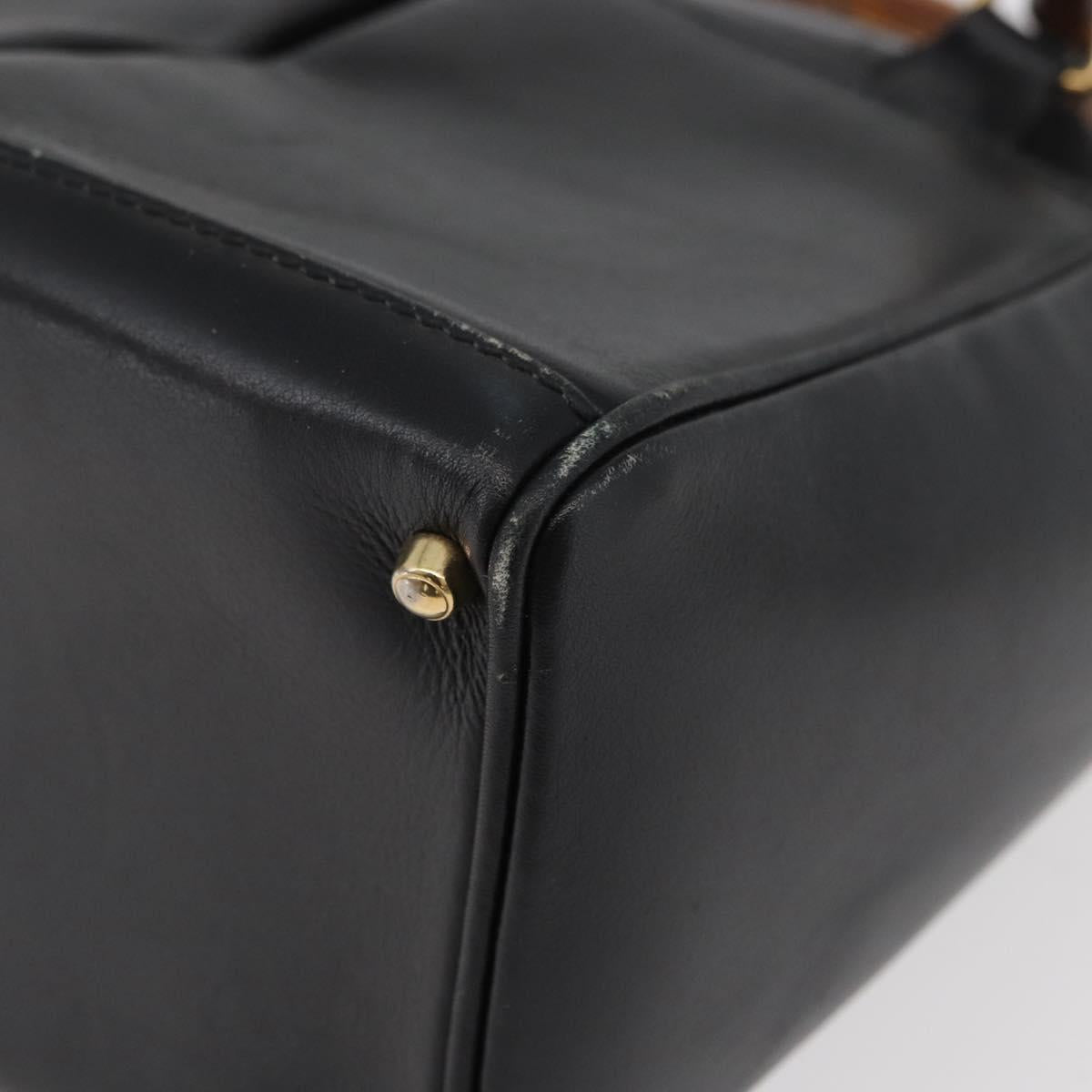 GUCCI Bamboo Hand Bag Leather 2way Black Gold Auth 177474