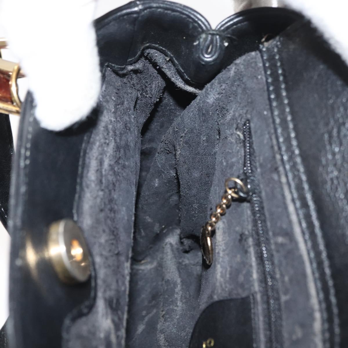 GUCCI Bamboo Hand Bag Leather 2way Black Gold Auth 177474