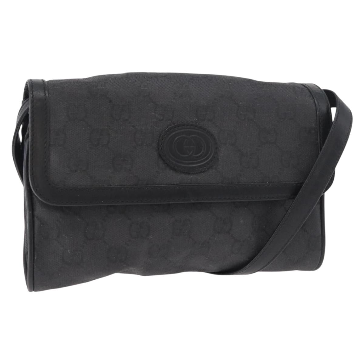 GUCCI GG Canvas Shoulder Bag Black Gold 004 904 0198 Auth 177480