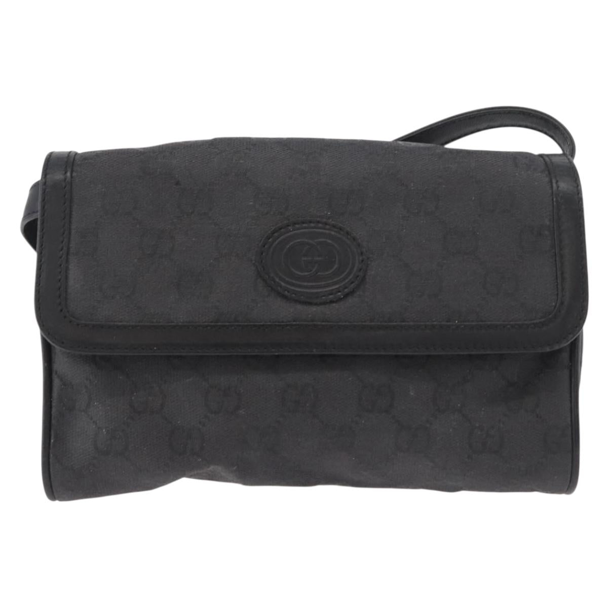 GUCCI GG Canvas Shoulder Bag Black Gold 004 904 0198 Auth 177480