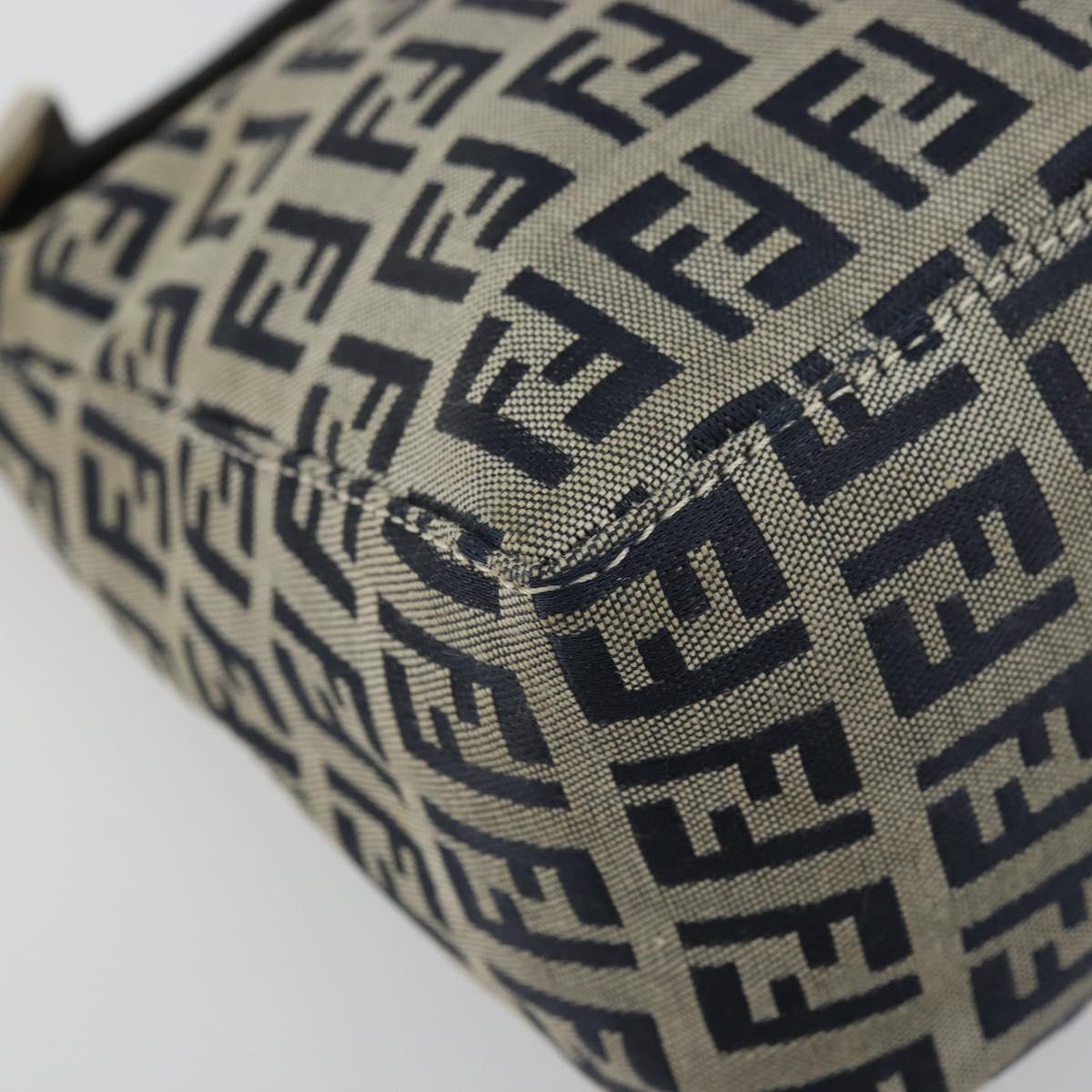 FENDI Zucchino Canvas Hand Pouch Bag Navy Silver Auth 177481