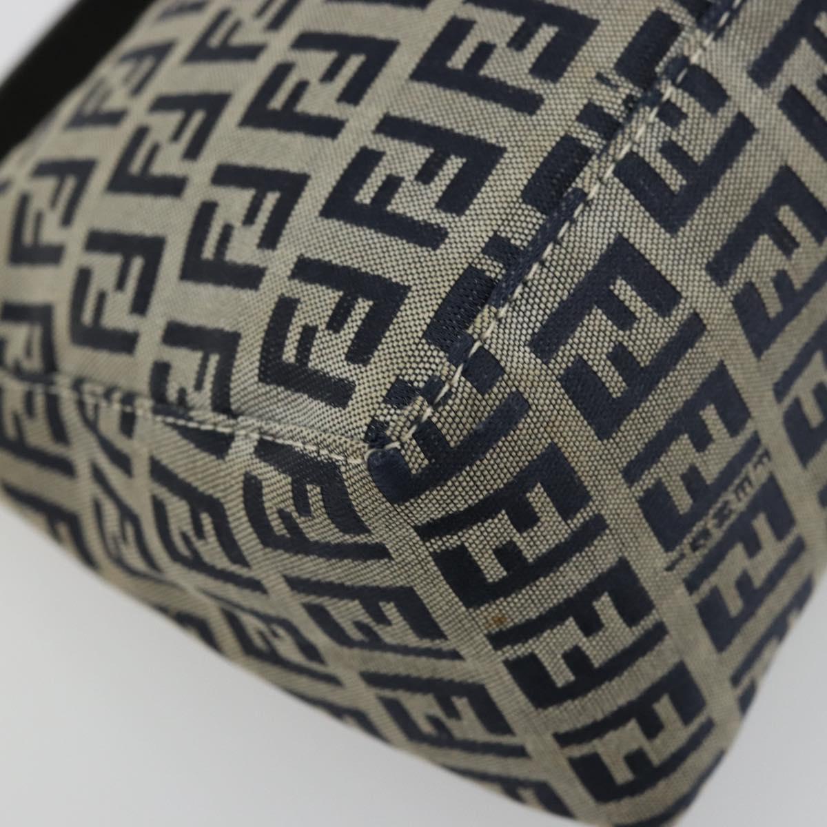 FENDI Zucchino Canvas Hand Pouch Bag Navy Silver Auth 177481