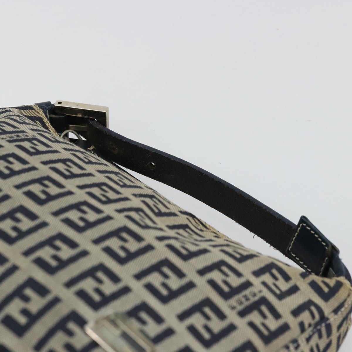 FENDI Zucchino Canvas Hand Pouch Bag Navy Silver Auth 177481