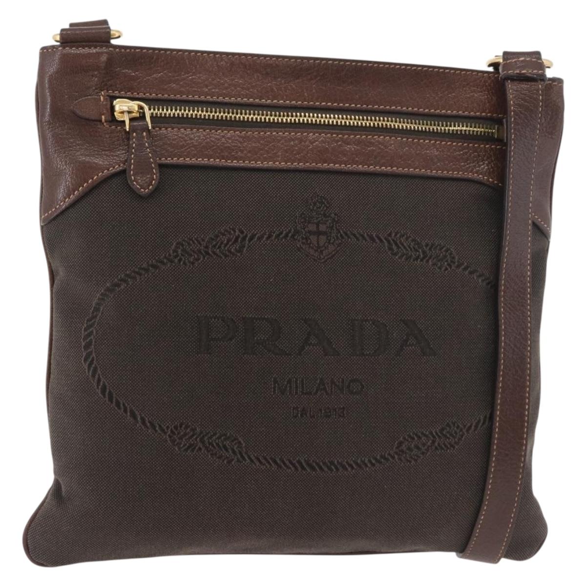 PRADA Shoulder Bag Canvas Brown Gold Auth 177488A