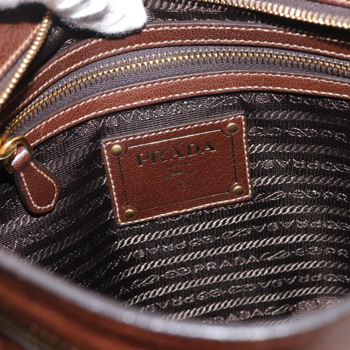 PRADA Shoulder Bag Canvas Brown Gold Auth 177488A