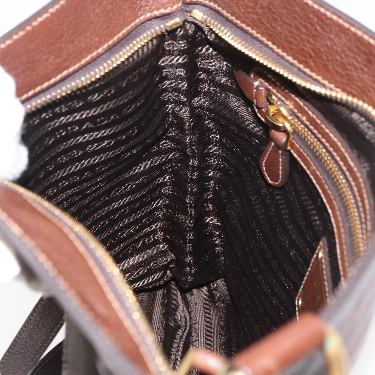 PRADA Shoulder Bag Canvas Brown Gold Auth 177488A