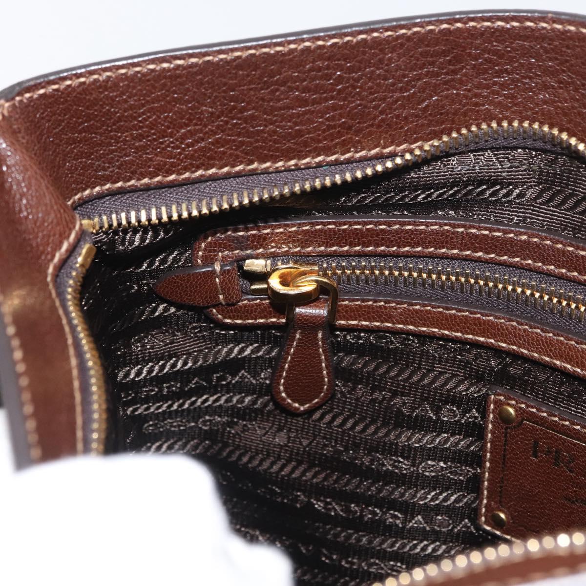 PRADA Shoulder Bag Canvas Brown Gold Auth 177488A