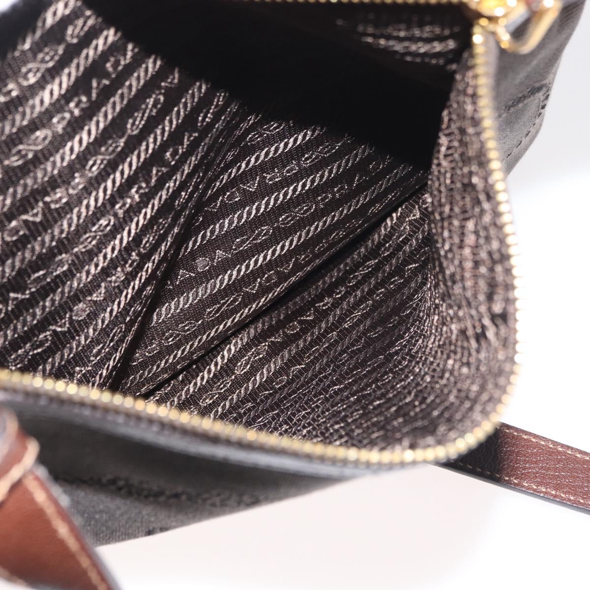 PRADA Shoulder Bag Canvas Brown Gold Auth 177488A