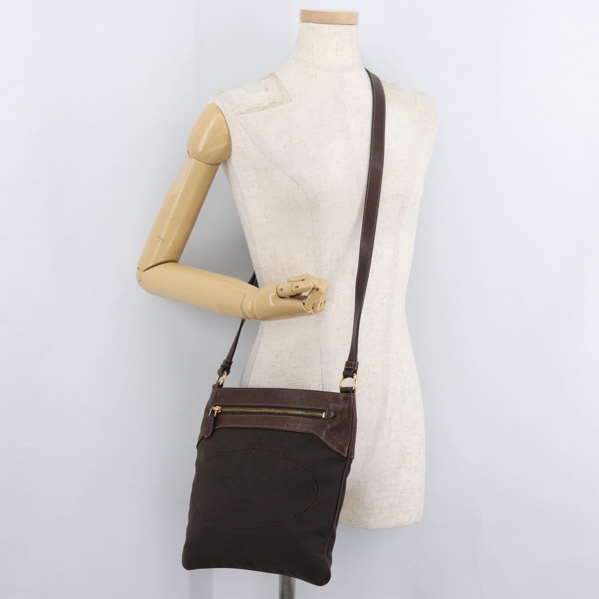 PRADA Shoulder Bag Canvas Brown Gold Auth 177488A