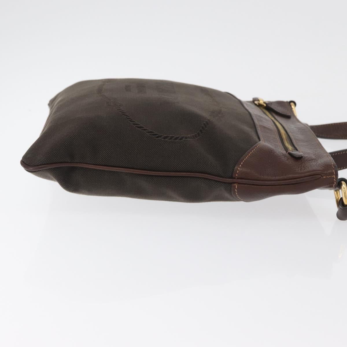 PRADA Shoulder Bag Canvas Brown Gold Auth 177488A