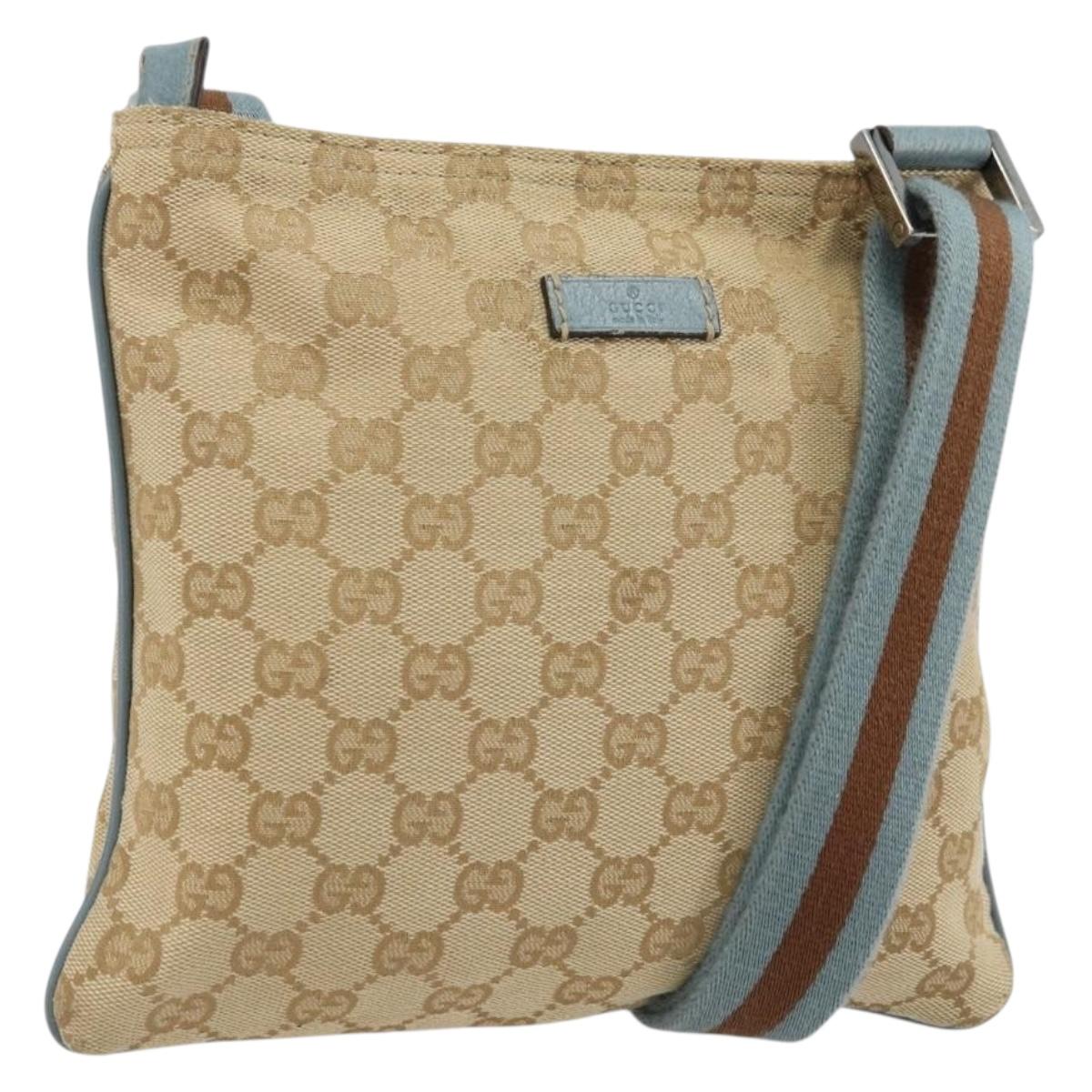 GUCCI GG Canvas Sherry Line Shoulder Bag Beige Silver 146309 Auth 177489A