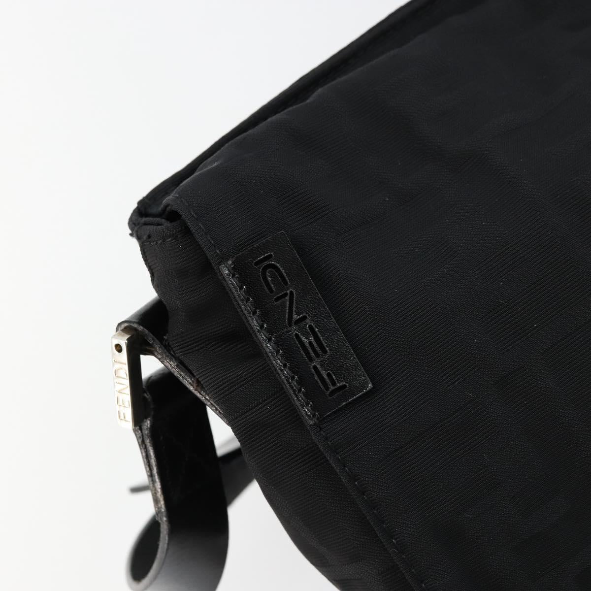 FENDI Zucca Canvas Shoulder Bag Black Silver Auth 177493A