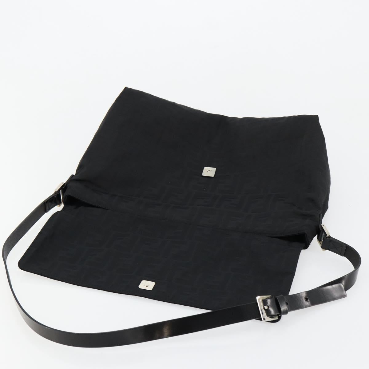 FENDI Zucca Canvas Shoulder Bag Black Silver Auth 177493A